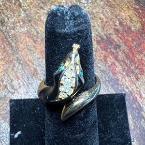 Gold Tone Snake 18KHGE Ring with Green and Clear Stones